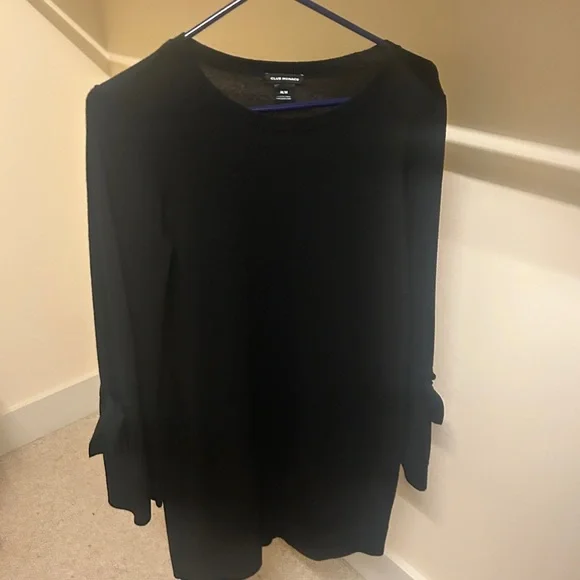 club monaco black sweater dress Club Monaco Merino Wool Sweater Dress Stretch Rib Knit Dark Navy Blue Size M